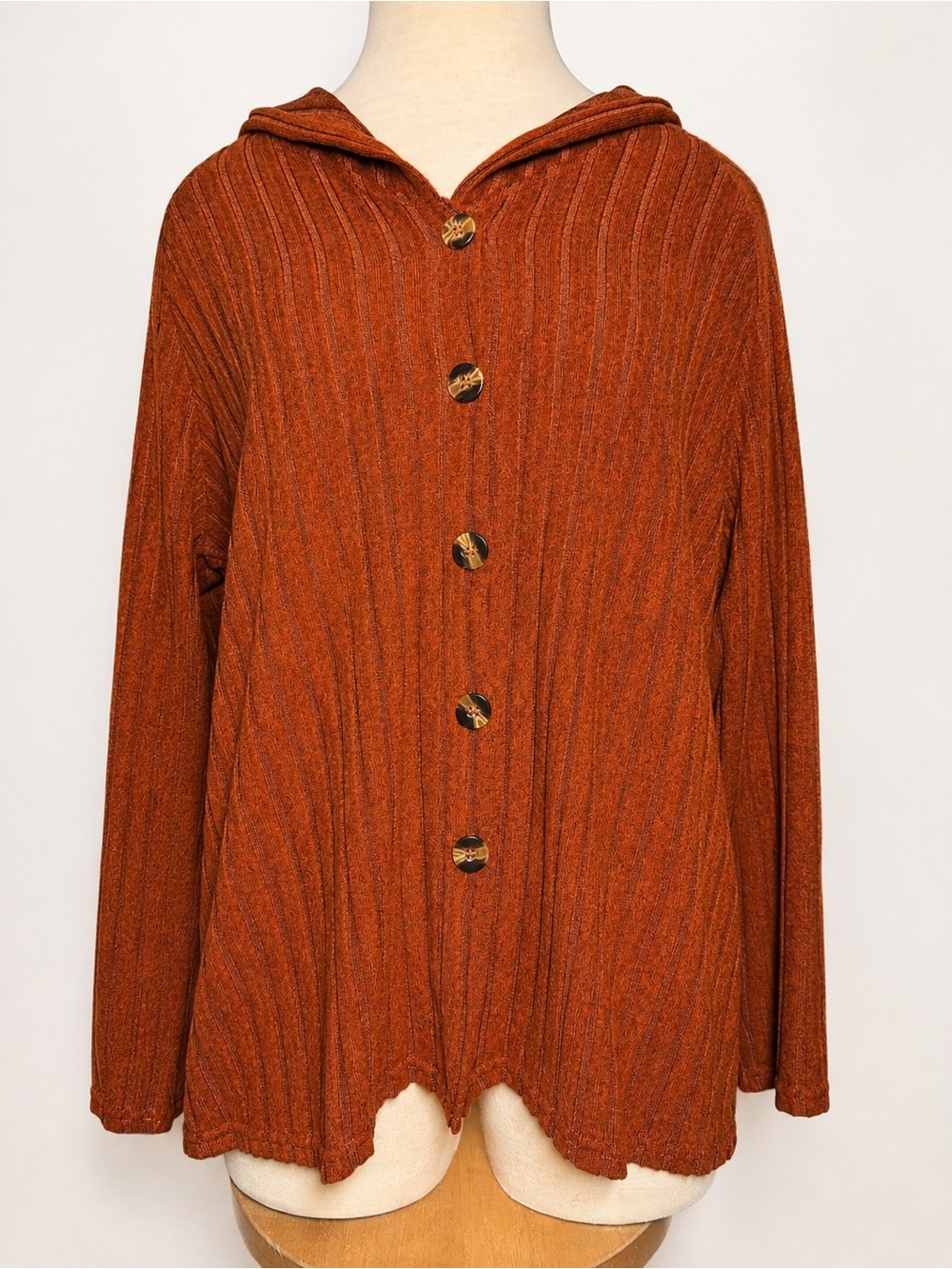 Hooded Button-Front Cardigan in Rust